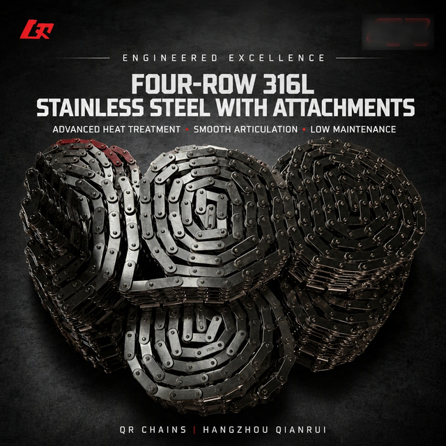 Four-raw 316L stainless steel transmission roller chain with attachment
