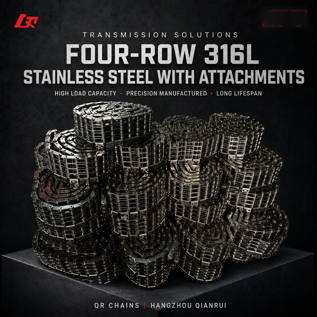 Four-raw 316L stainless steel transmission roller chain with attachment