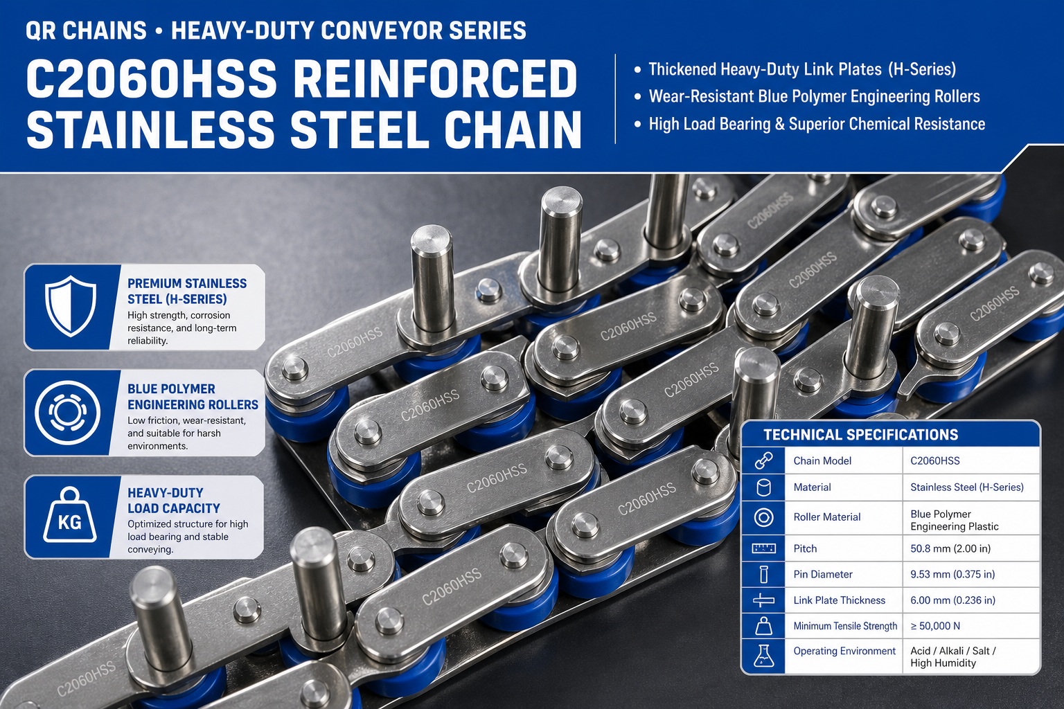 Double Pitch Conveyor Chain with Attachments