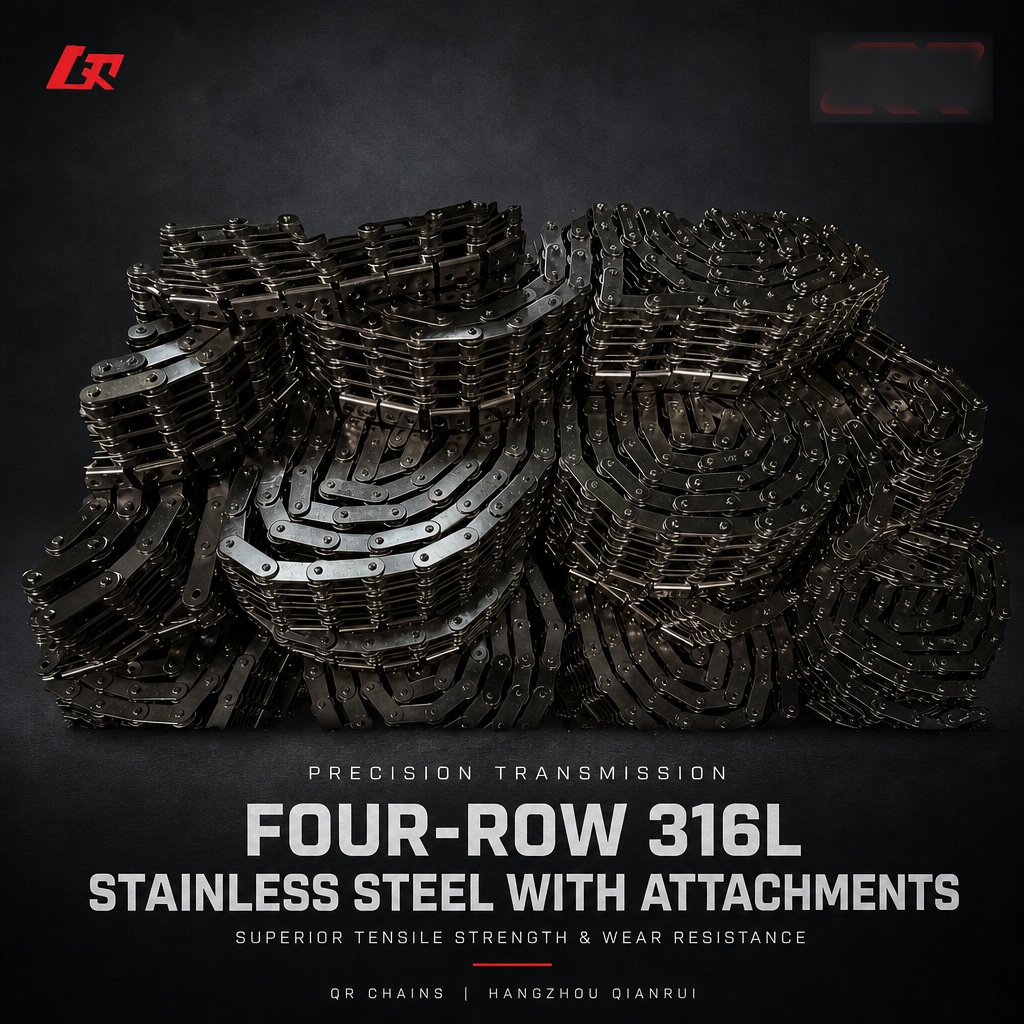 Four-raw 316L stainless steel transmission roller chain with attachment